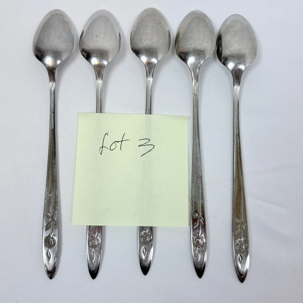 Vtg Oneida Community Stainless My Rose Iced Tea Spoons Set of 5 7.5